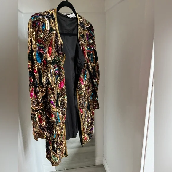 Vintage rainbow sparkly sequin cardigan blazer